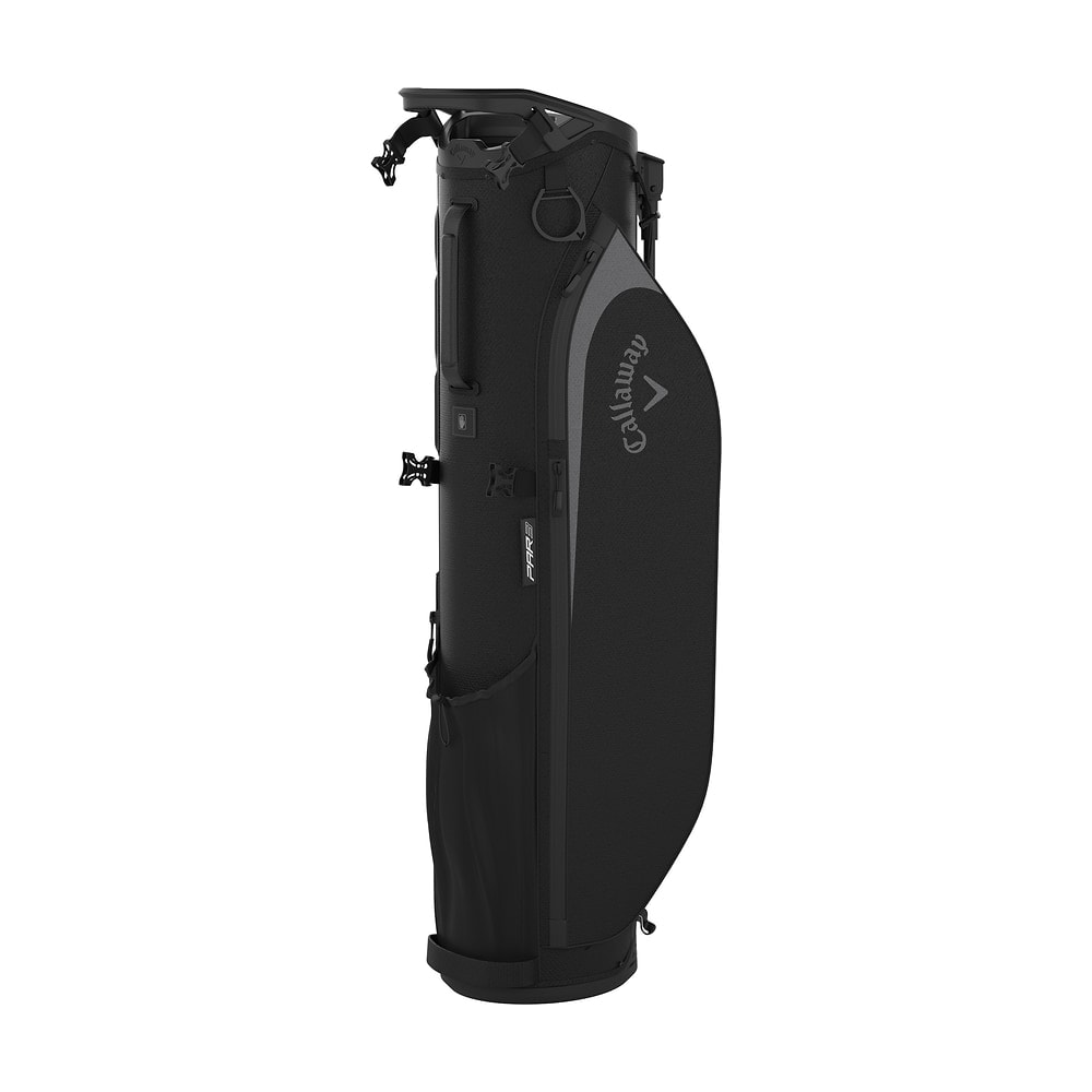 A black Callaway Par 3 stand bag, legs out, on white
