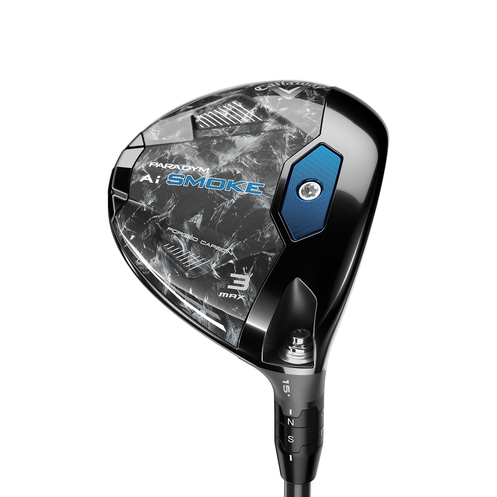 Callaway Paradym Ai Smoke MAX Fairway Woods at address, photographed on white