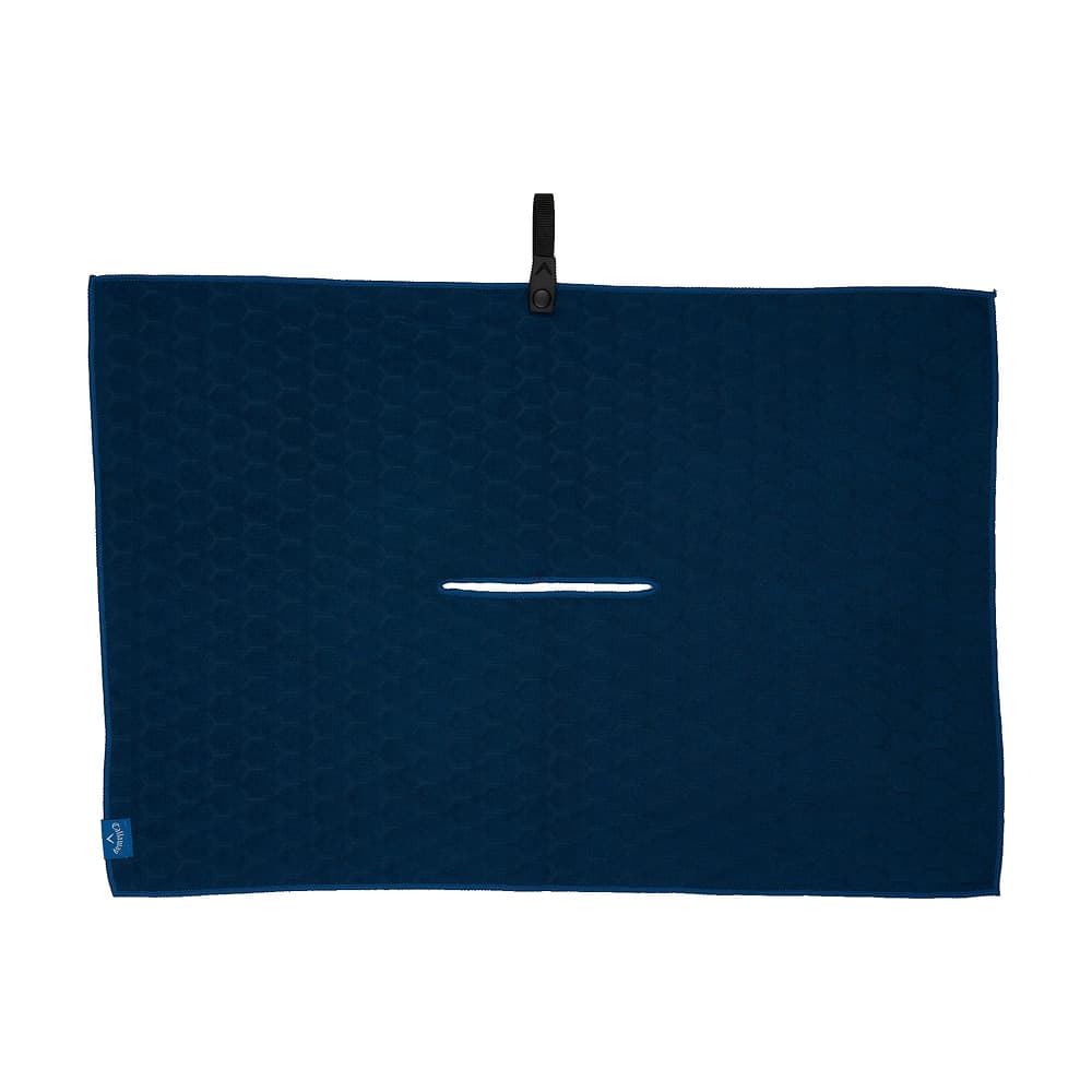 A navy Callaway Outperform players towel, on white