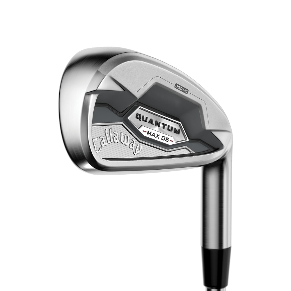 Callaway Quantum Max OS Irons at address, photographed on white