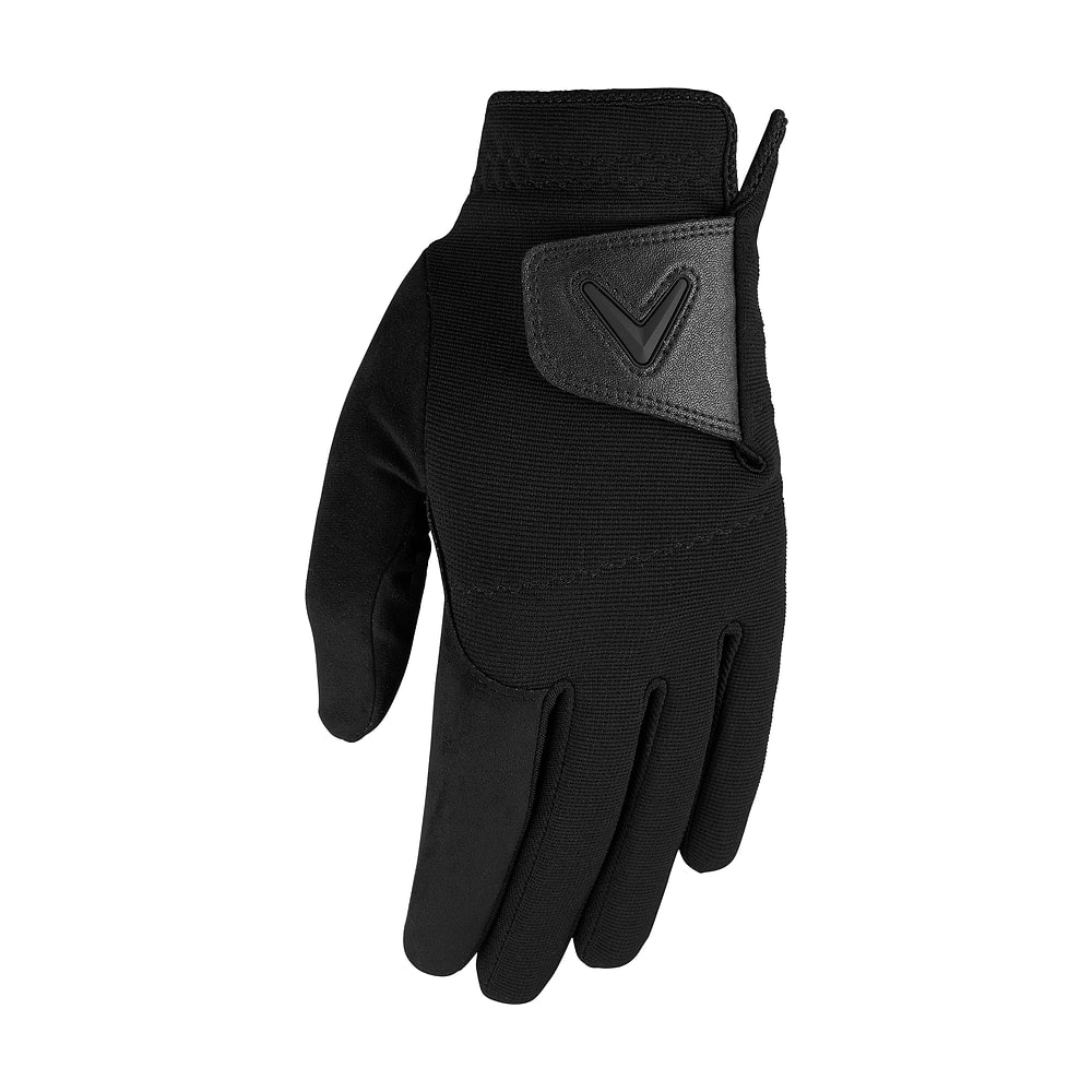 A black Callaway Rain Spann golf glove, on white