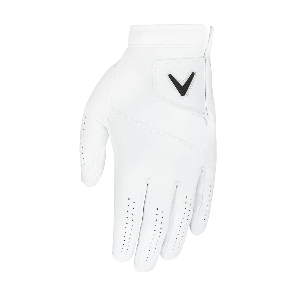 A white Callaway Tour Authentic golf glove, on white