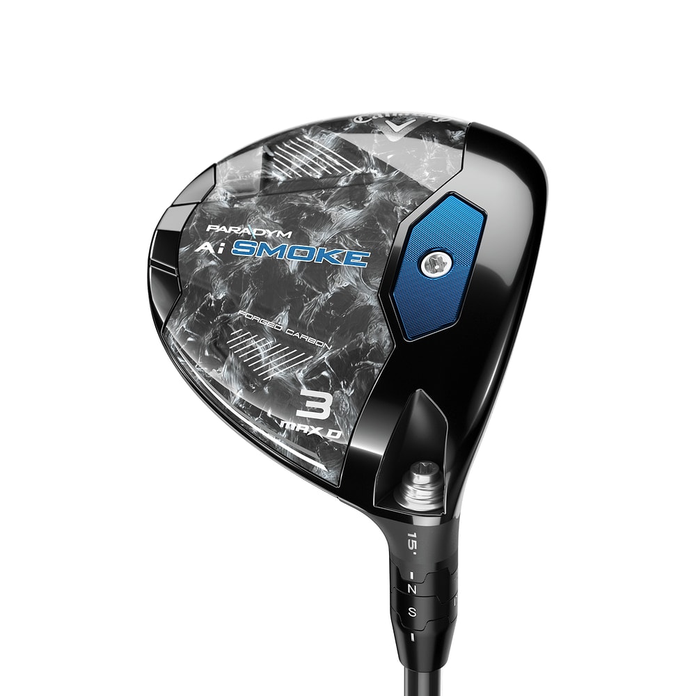 Callaway Women's Paradym Ai Smoke MAX D Fairway Woods at address, photographed on white