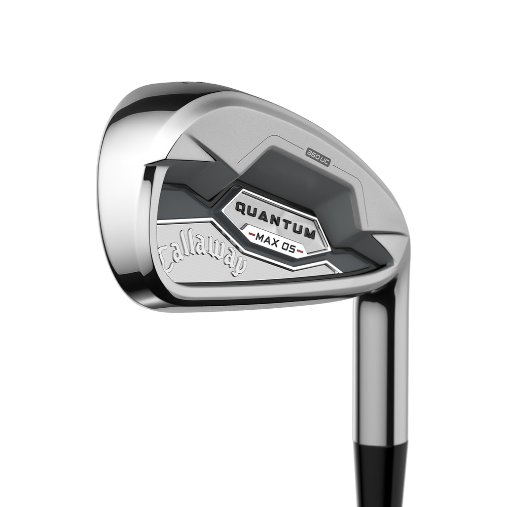 Callaway Women's Quantum Max OS High Polish Irons at address, photographed on white