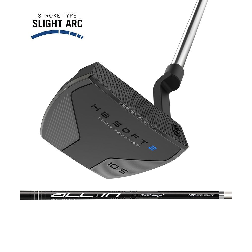 Cleveland HB SOFT 2 Black Putter, Model 10.5P at address, photographed on white