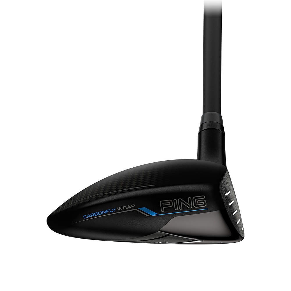 A Ping G440 Max three wood, seen from the toe, on white