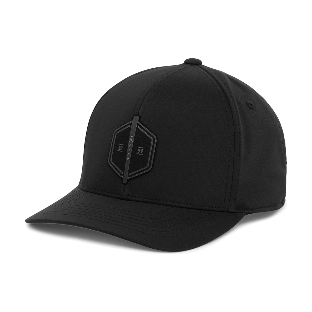 A black Ping cap with tonal detailing, on white