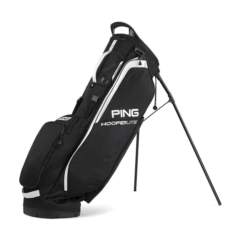 A Ping Hoofer Lite stand bag, legs out, on white