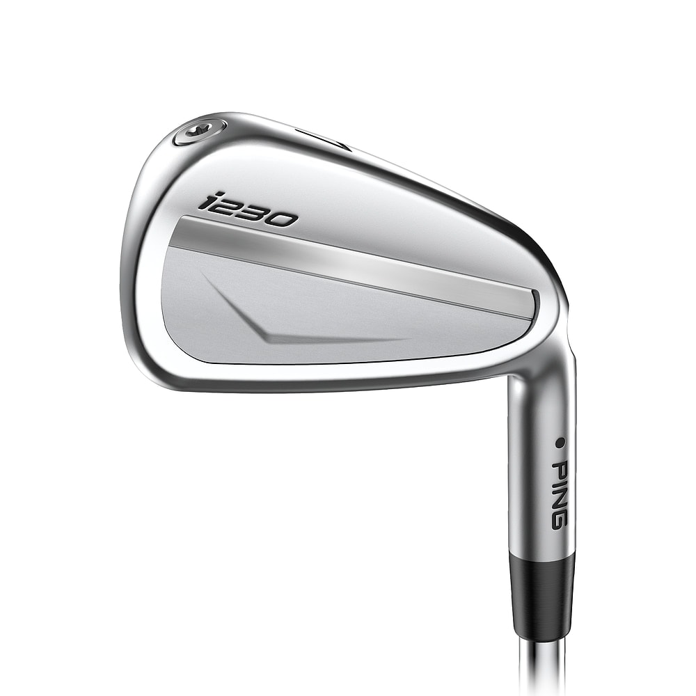 A Ping i230 seven iron, cavity side, on white