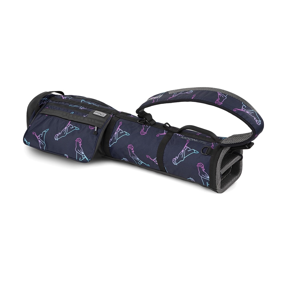 A Ping Moonlite pencil bag in navy, rolled, on white