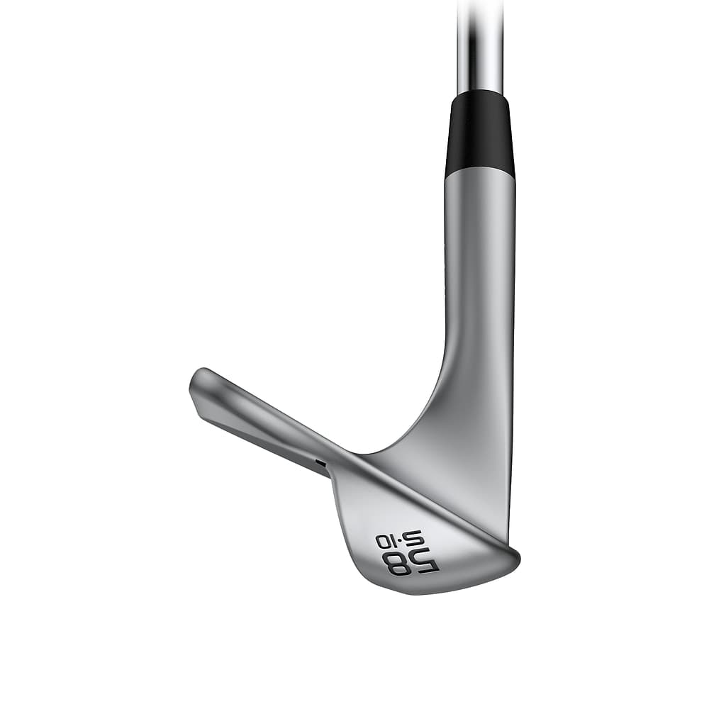A Ping s159 wedge in chrome, seen from the toe, on white