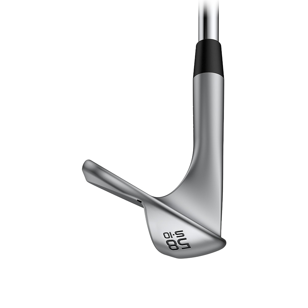 A Ping s159 wedge in chrome, seen from the toe, on white