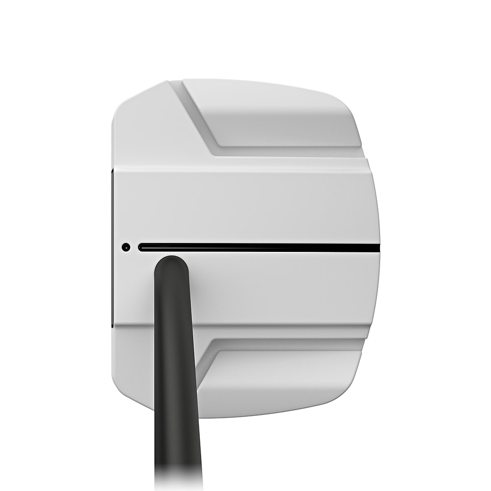 A Ping Scottsdale TEC putter at address, on white