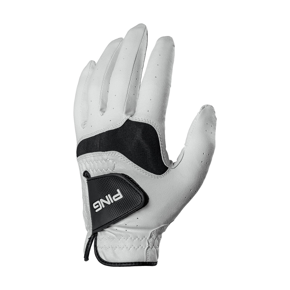 A white Ping Sport Tech golf glove, on white