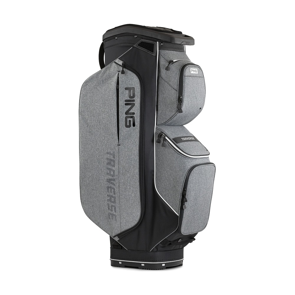 A Ping Traverse cart bag in heather grey, on white