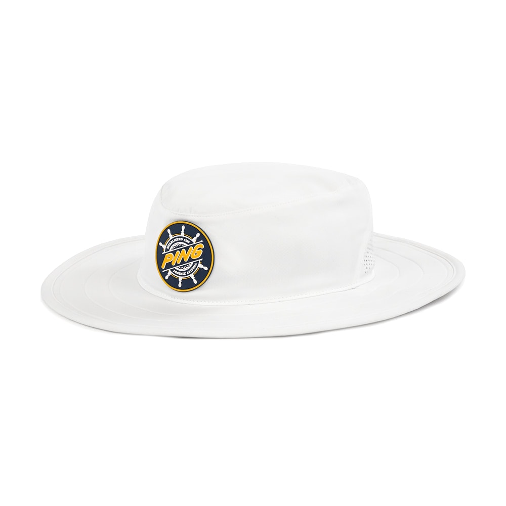 A white Ping wheel boonie hat, on white