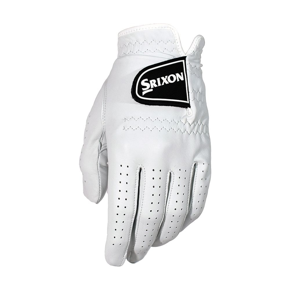 A white Srixon Premium Cabretta golf glove, on white