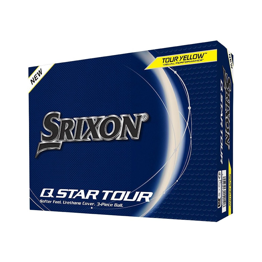 A box of a dozen Srixon Q-STAR Tour golf balls in yellow