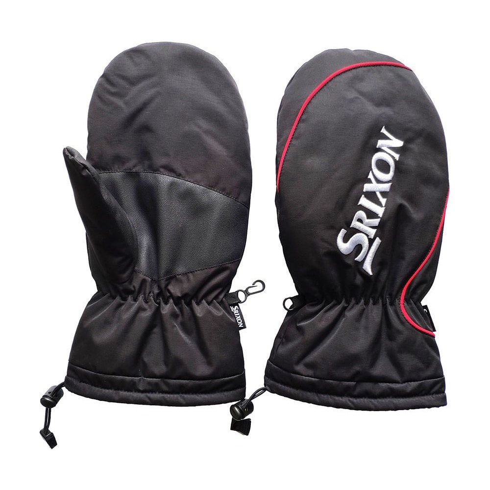 A pair of black Srixon winter cart mittens, on white