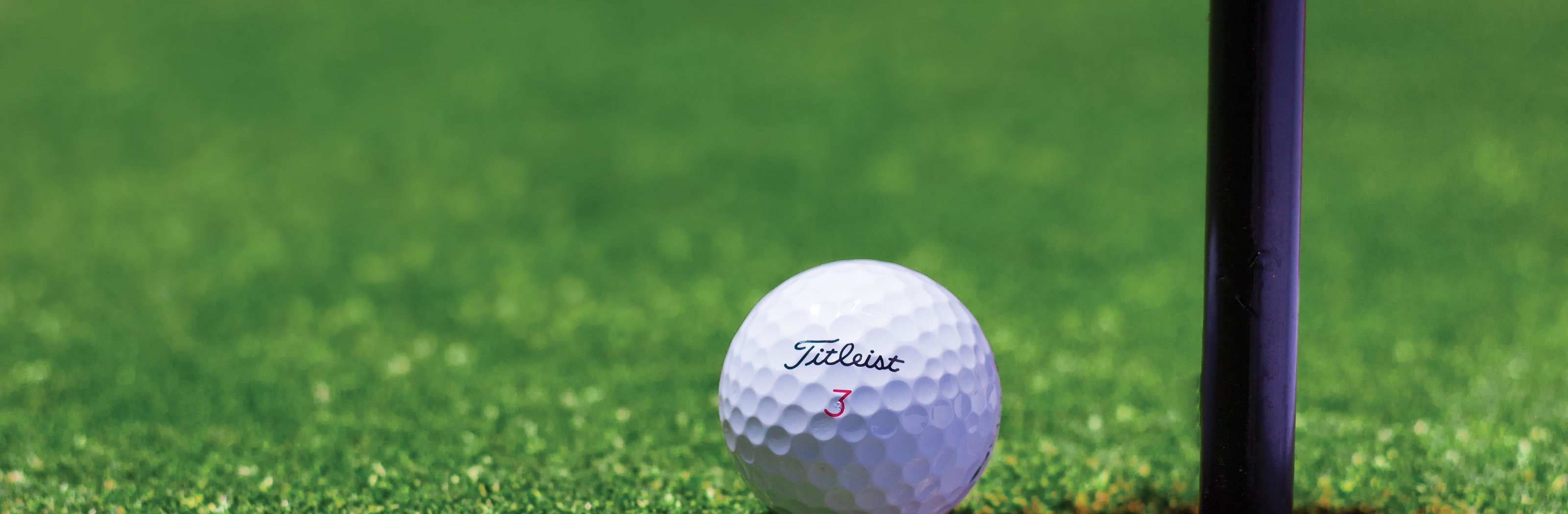 A golf ball resting on the lip of the hole beside the flagstick